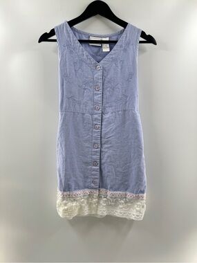 Napa Petites Lavender Linen Blend Button Front Dress Women's Small